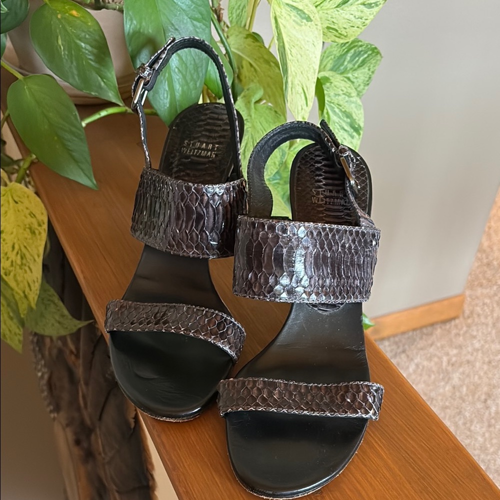 Stuart Weitzman Black Sandals with Elegant Ankle Strap